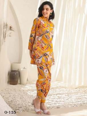 Leaves Design Mustard Cotton Co ord Set