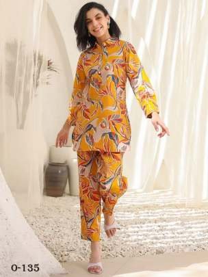 Leaves Design Mustard Cotton Co ord Set