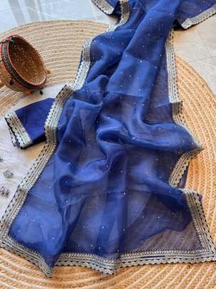 Leela Pure Blue Organza Silk Saree With Thread Sequnce Work
