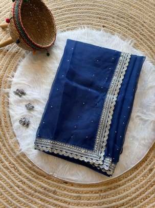 Leela Pure Blue Organza Silk Saree With Thread Sequnce Work