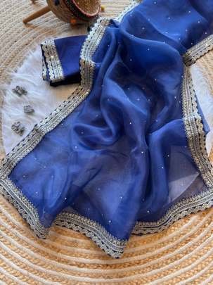 Leela Pure Blue Organza Silk Saree With Thread Sequnce Work