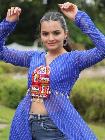 Leheriya Print Blue Colour Navratri Kurti