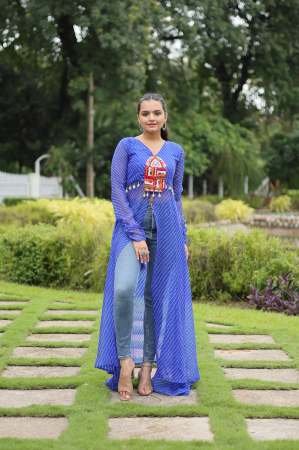 Leheriya Print Blue Colour Navratri Kurti