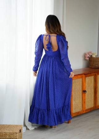 Leheriya Printed Empire Blue Navrtri Gown