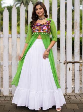 Leheriya Printed Green Colour Navratri Lehenga