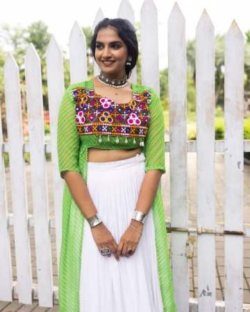 Leheriya Printed Green Colour Navratri Lehenga