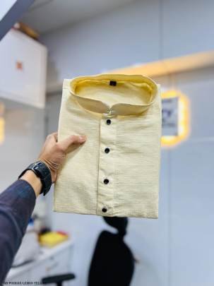 Lemon Yellow Poshak Soft Jacquard Buti Men Kurta With Pajama