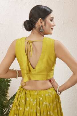 Lemon Yellow Viscose Jacquard Silk Lehenga Choli Set