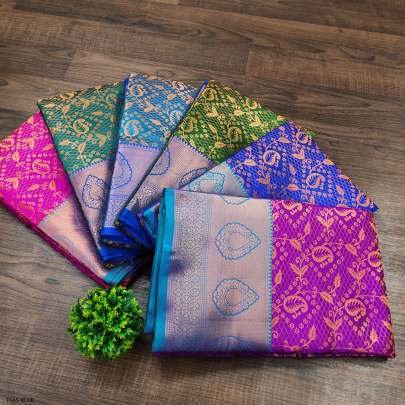 Lichi Blue Silk Saree With Beautiful Gold And Cooper Zari Weaving