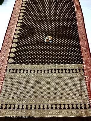 Lichi Silk Brown Saree With Golden Zari Butti Work