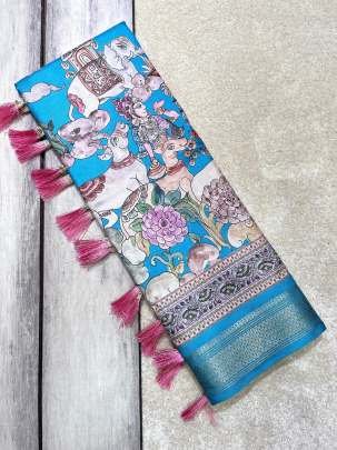Light Blue Zari Weaving Worked Printed Silk Saree