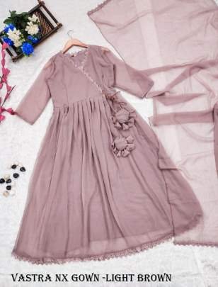 Light Brown Color Plain Georgette Gown Set With Fancy Latkan