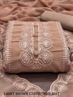 Light Brown  Embroidered Unstitched Salwar Suit Set