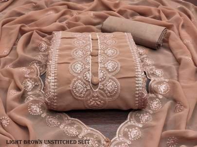 Light Brown  Embroidered Unstitched Salwar Suit Set