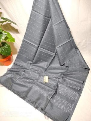 Light Gray Striped Kota Viscose Silk Saree