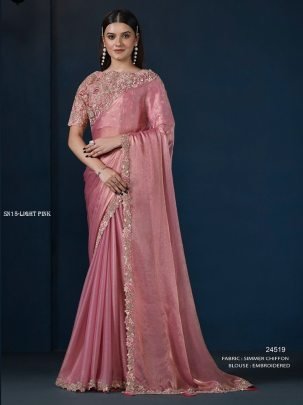 Light PInk Chiffon Saree Moh Manthan 24500 Series Stardust By Mahotsav