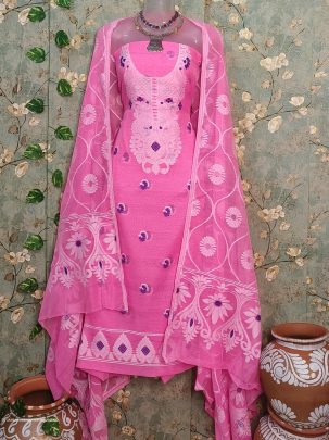Light Pink Designer Dhakai Jamdani Dress Material