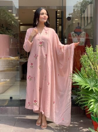 Light Pink Floral Embroidered Kurti Pant Set