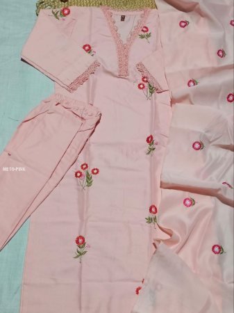 Light Pink Floral Embroidered Kurti Pant Set