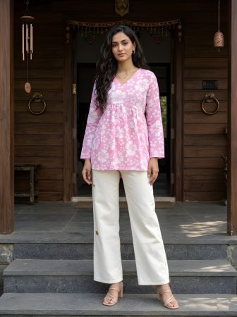 Light Pink Floral Print Summer Wear Top