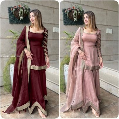 Light Pink Party Wear Look Sharara Palazzo Suit With Heavy Embroidery