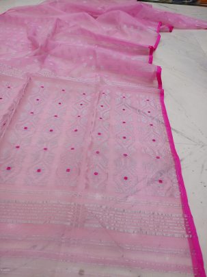 Light Pink Soft Pure Maslin Dhakai Jamdani Saree