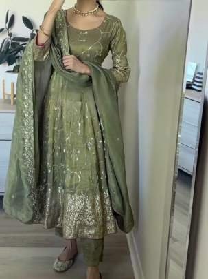 Light Pista Gorgeous Festival Wear Georgette Anarkali Gown