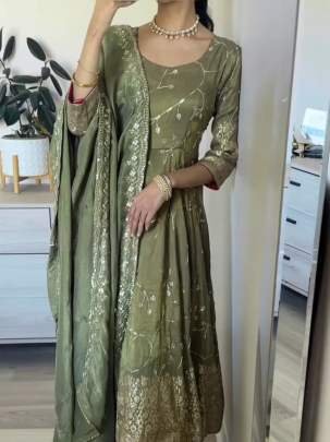 Light Pista Gorgeous Festival Wear Georgette Anarkali Gown
