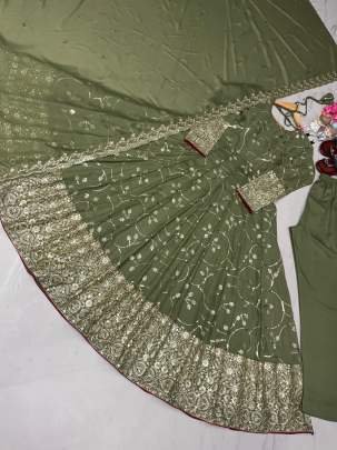 Light Pista Gorgeous Festival Wear Georgette Anarkali Gown