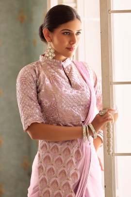 Light Purple Chinon Fabric Reday To Wear Saree