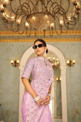 Light Purple Chinon Fabric Reday To Wear Saree