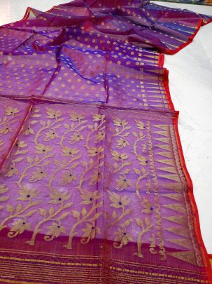 Light Purple Soft Pure Maslin Dhakai Jamdani Saree