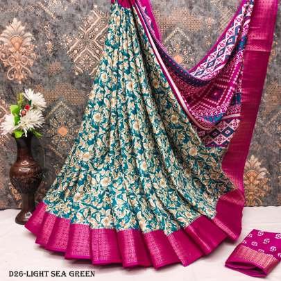Light Sea Green Color Dola Dark flower printed Silk Sarees
