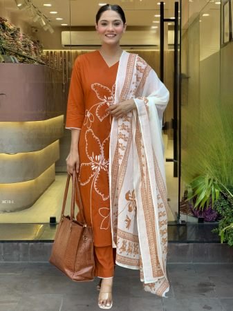 Light Weightes Orange Rayon Kurti Set 