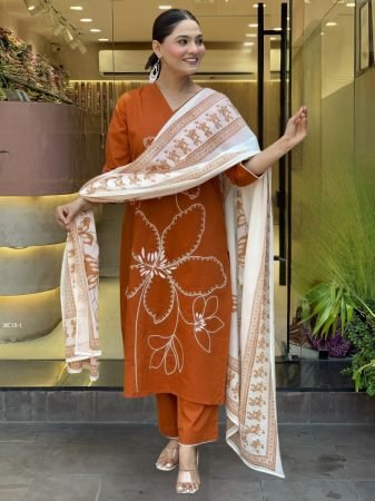 Light Weightes Orange Rayon Kurti Set