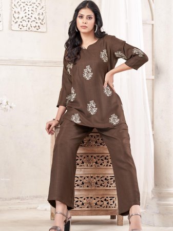 Lightweight Chiku Cord Set With Beautiful Embroidery