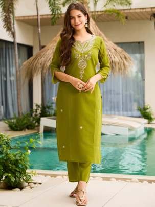 Lime Green Embroidered Kurti with Floral Dupatta