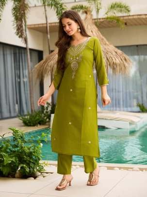 Lime Green Embroidered Kurti with Floral Dupatta