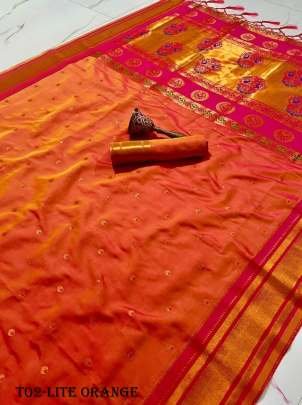 Light Orange Banarasi Kanchi Silk Copper Zari Pattern Saree By Fab Funda
