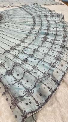 Literally Brighten Sequins Work Gray Net Lehenga Choli Dupatta