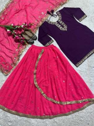 Lohri Special Purple With Pink Top Dhoti and Dupatta Set