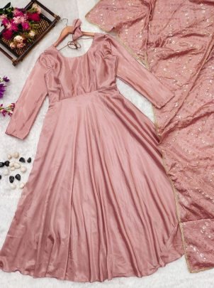 Long Anarkali Dress with Embroidered Dupatta