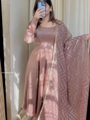 Long Anarkali Dress with Embroidered Dupatta