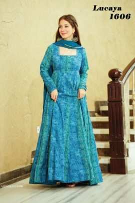 LUCAYA Blue Digital Printed Heavy Georgette Western Gown