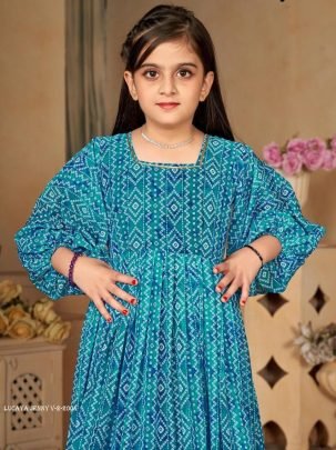 Lucaya Jenny V 2 Kids Girls Printed Anarkali Western Gown