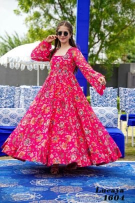 LUCAYA Pink Digital Printed Heavy Georgette Western Gown