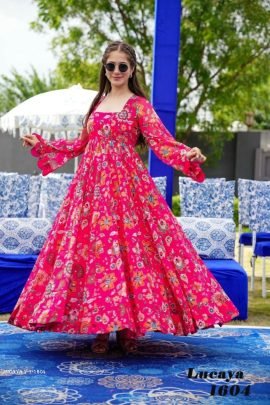 LUCAYA Pink Digital Printed Heavy Georgette Western Gown