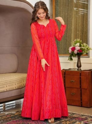 LUCAYA Red Digital Printed Heavy Georgette Western Gown