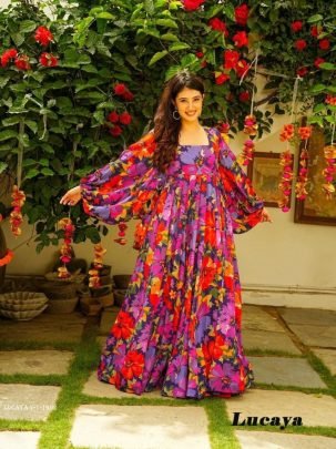 LUCAYA Satragi Digital Printed Heavy Georgette Western Gown