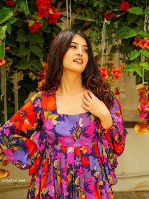 LUCAYA Satragi Digital Printed Heavy Georgette Western Gown